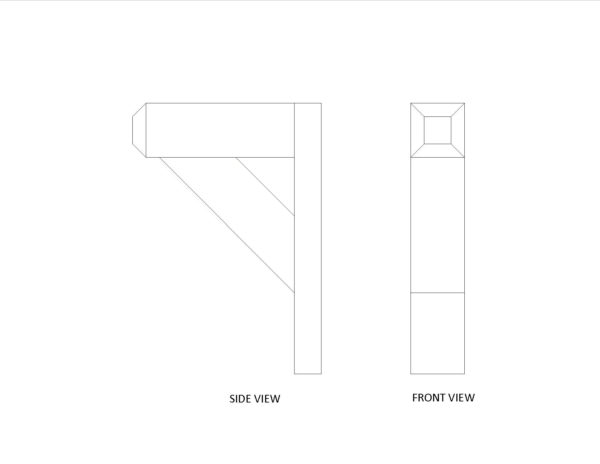 Diagram of a 4" x 4" x 14" x 20" Doug Fir decorative beam bracket manufactured by Volterra Architectural Products.