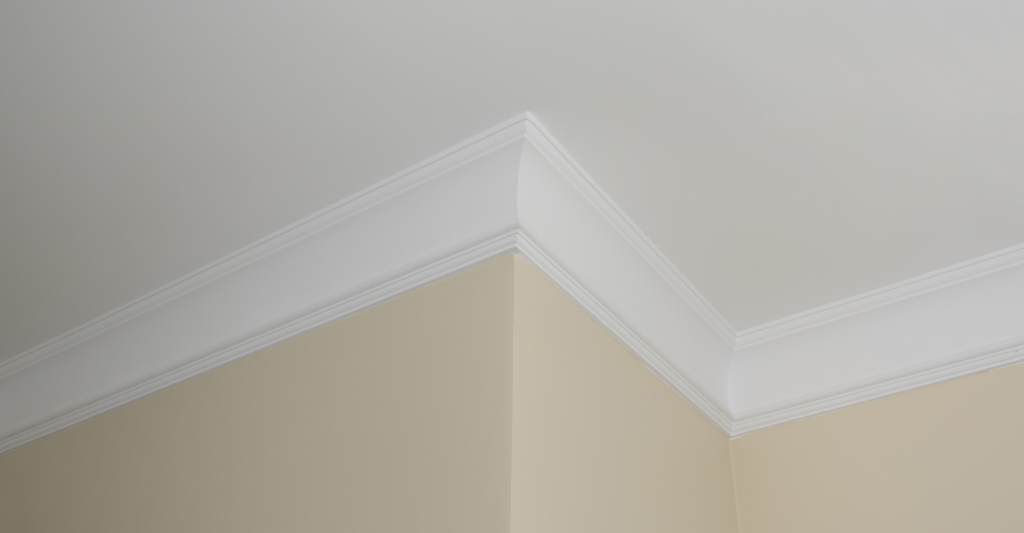 White crown moulding for ceiling of home with top and bottom detail