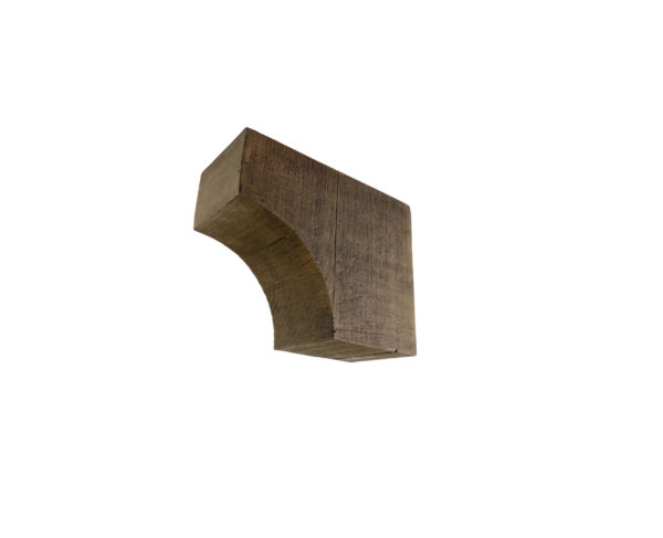 Rough Sawn 5½" x 9½" x 11¾" faux wood scroll corbel in a Pecan stain manufactured and sold by Volterra Architectural Products.