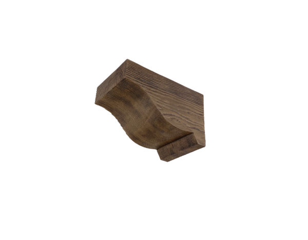 Majestic scroll faux wood corbel in a Pecan finish manufactured and sold by Volterra Architectural Products.