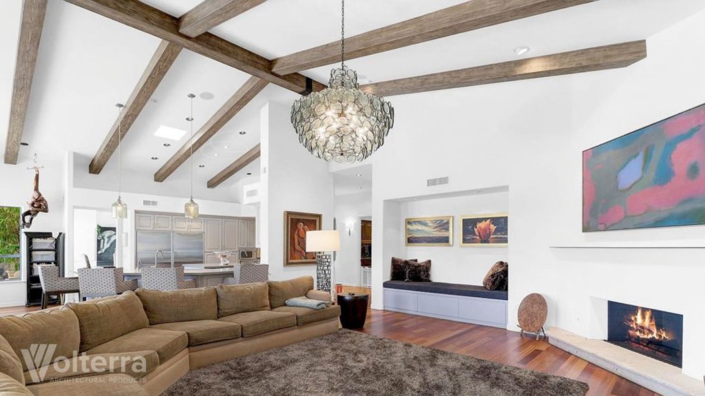 Volterra wood ceiling beams in a living room