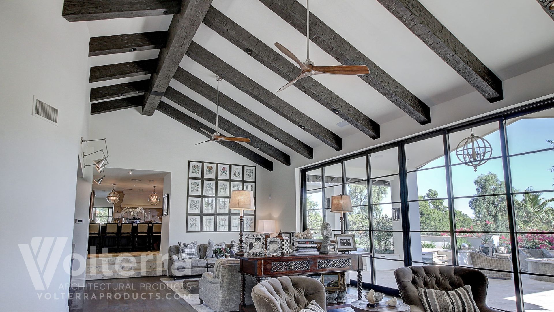 modern home with decorative ceiling beams