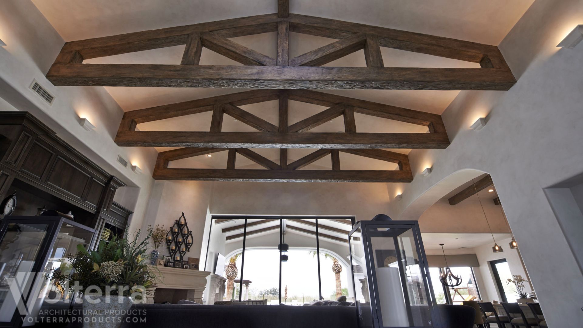 decorative wood beam trusses in modern building