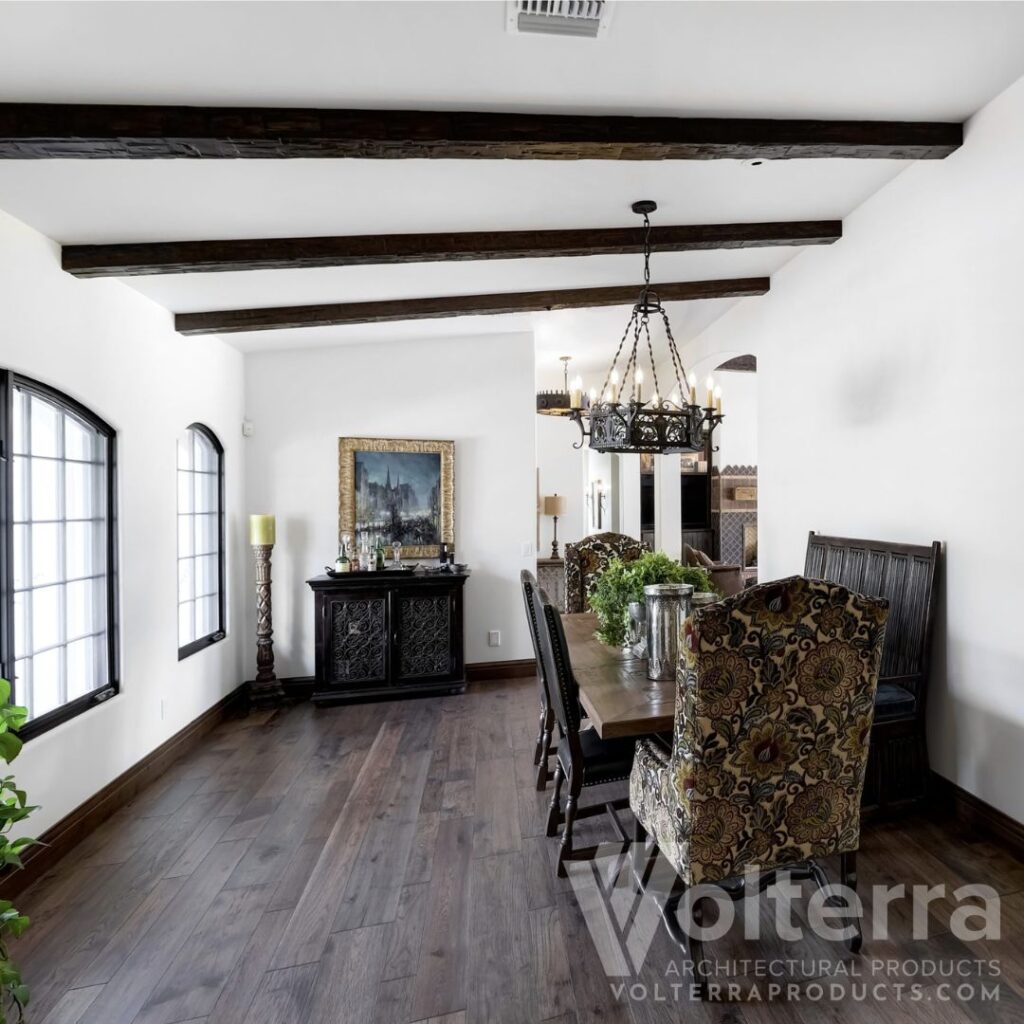 faux wood beams in sitting area