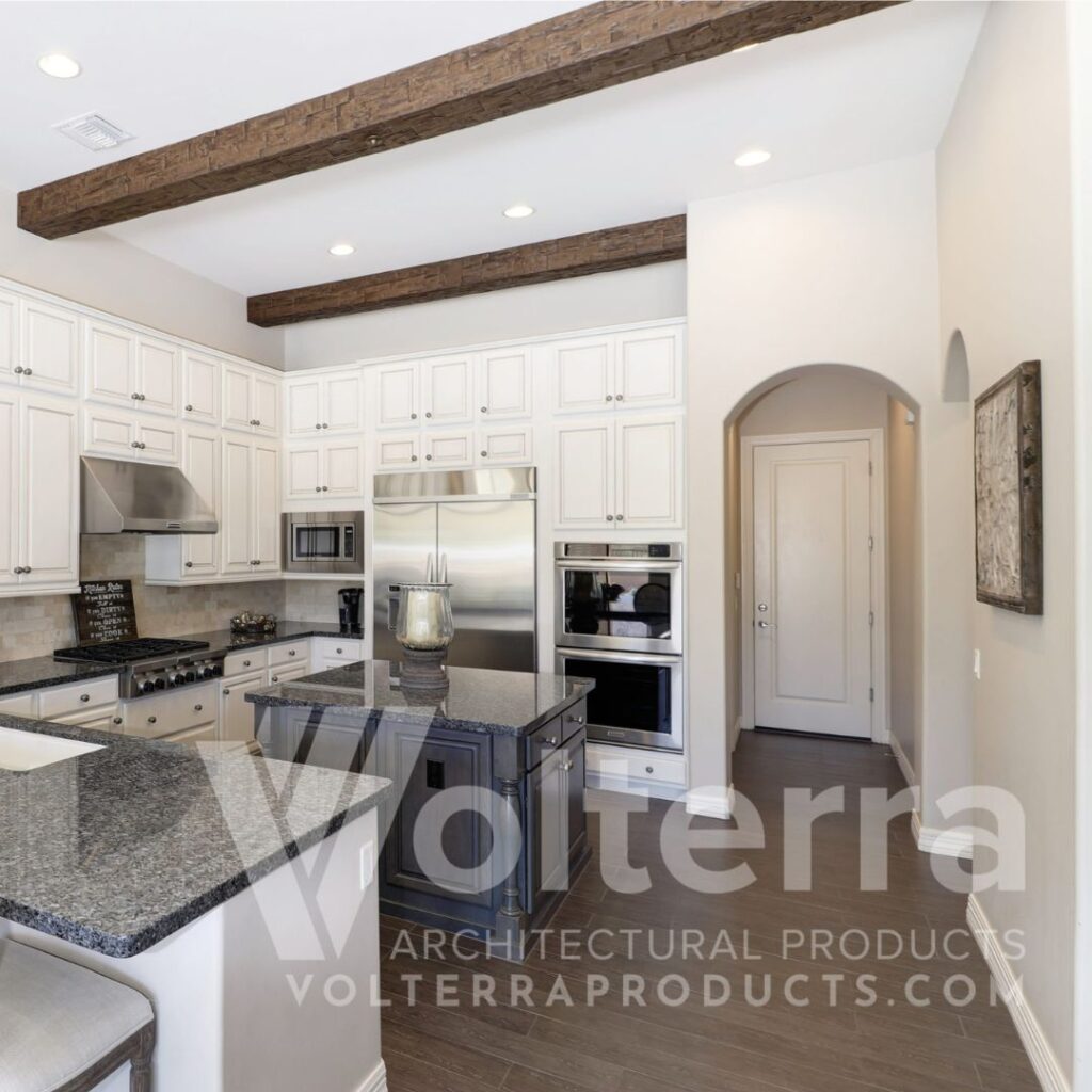 faux wood beams in kitchen