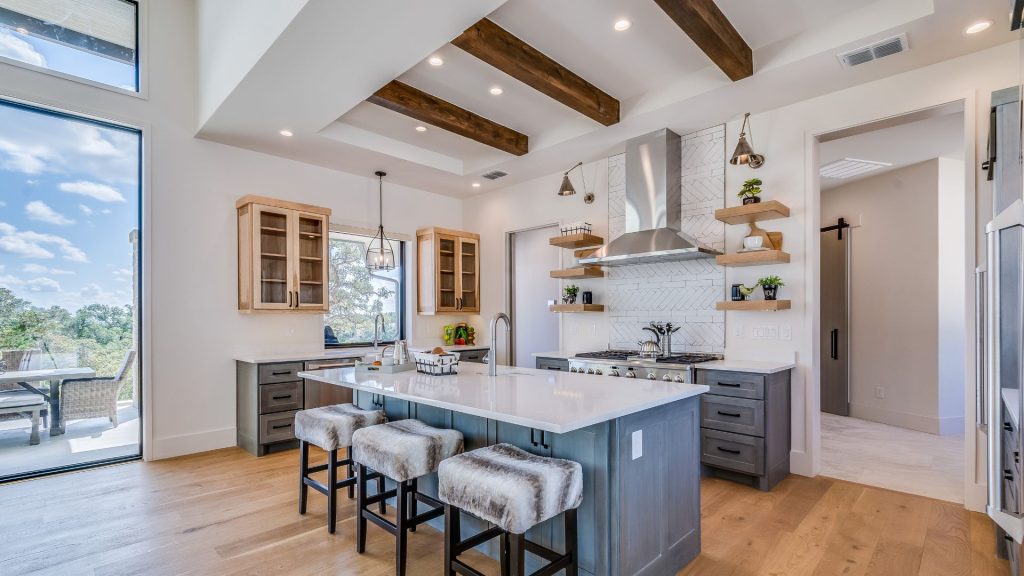 kitchen with ceiling beams