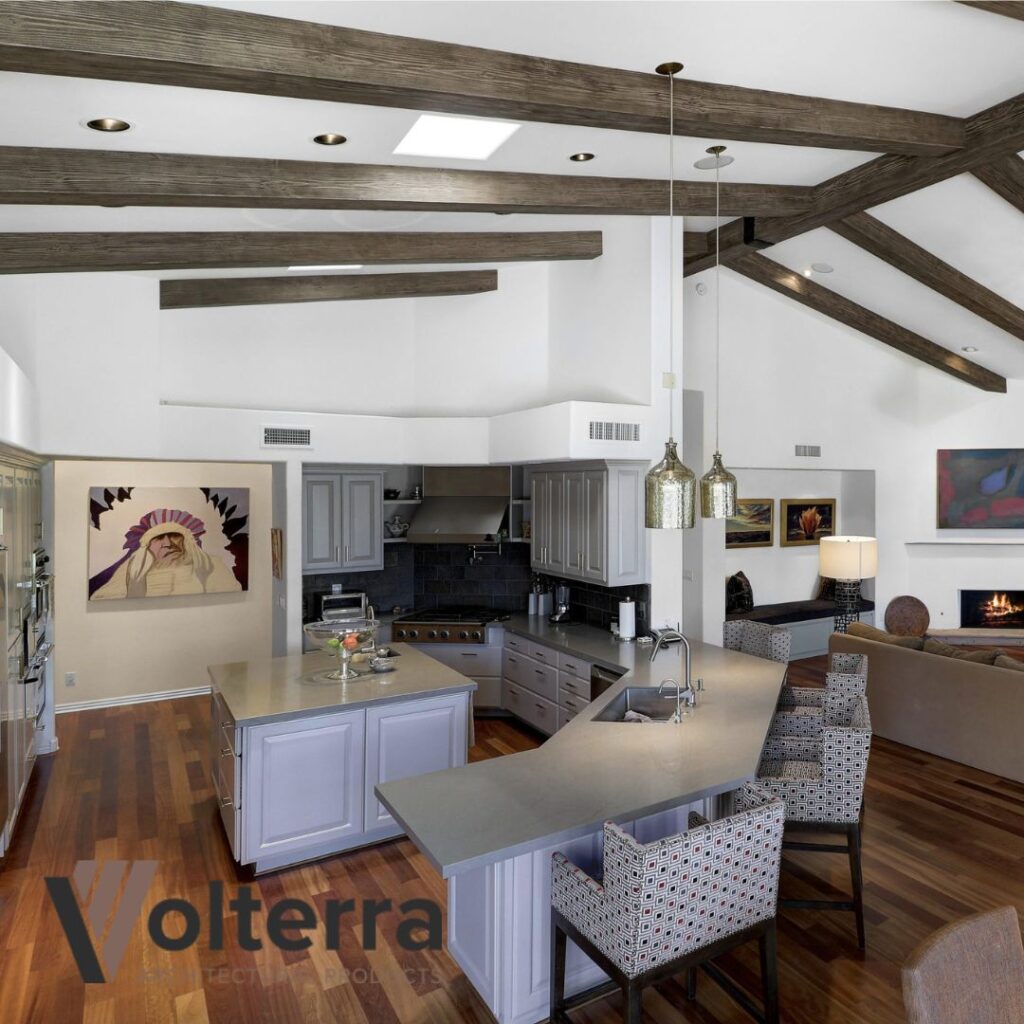 kitchen with faux beams
