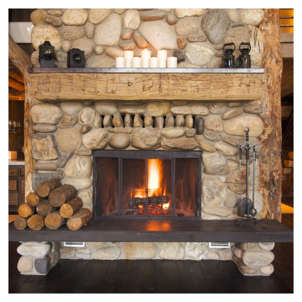 rustic fireplace setting