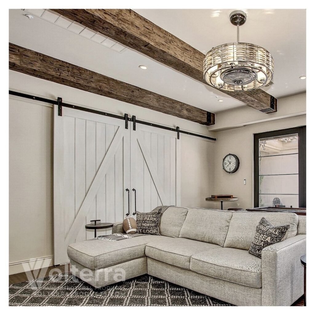 faux rustic beams in living room