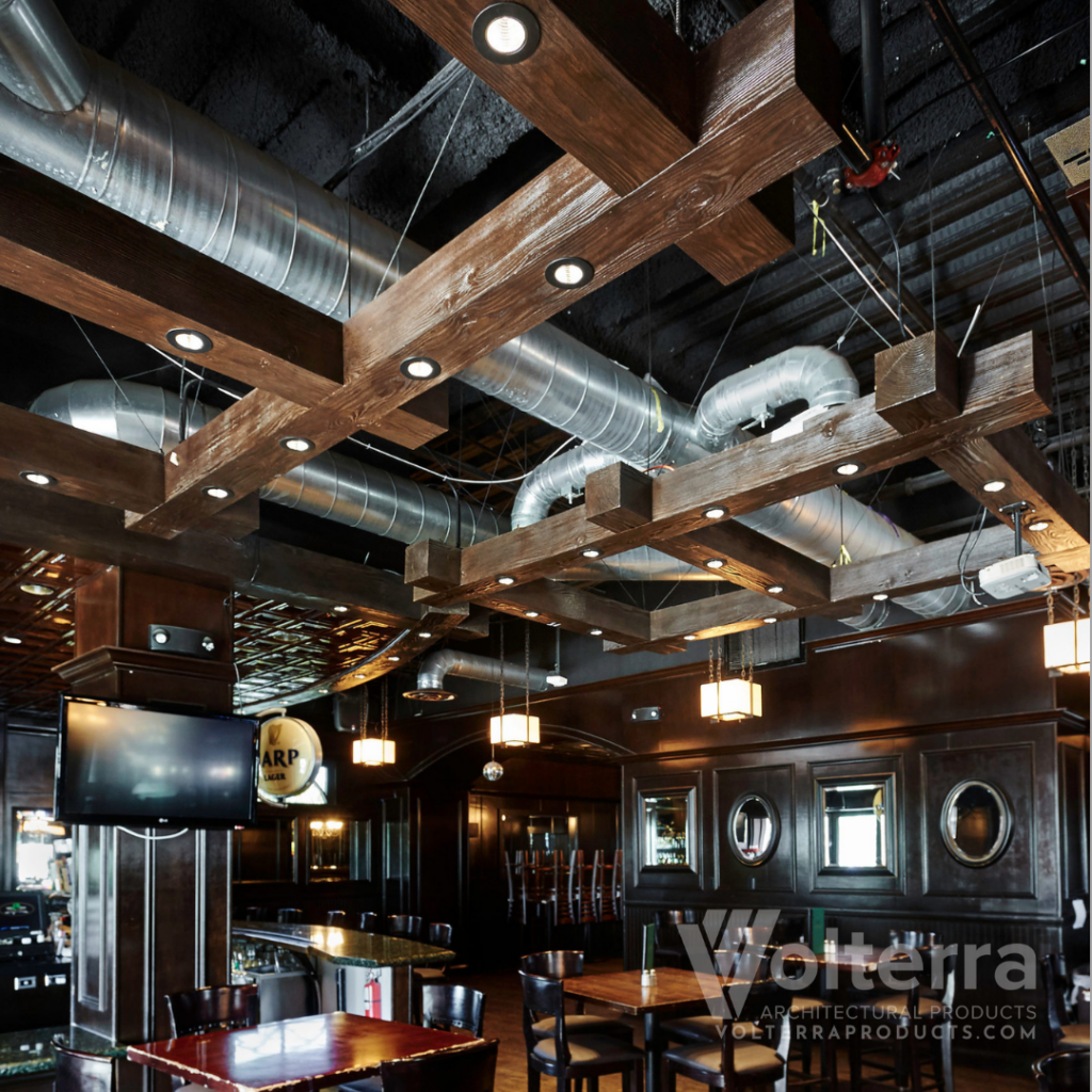 pub with rustic faux beams