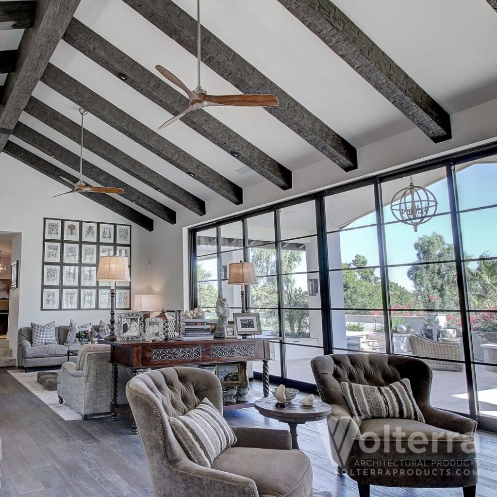 faux beams in living room