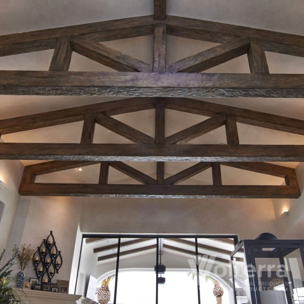 faux trusses in living room