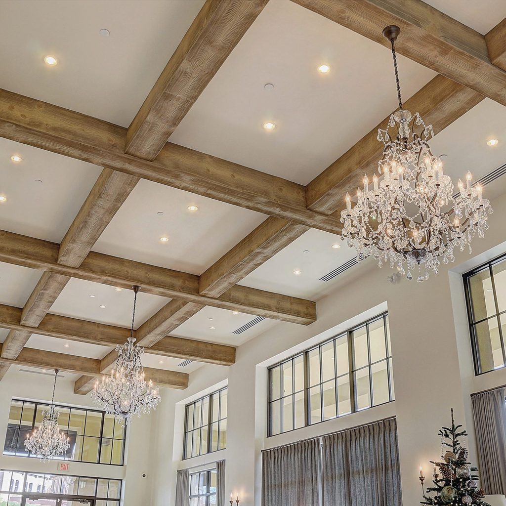 Sand Blast Light Walnut Coffered Ceiling Faux Wood beams