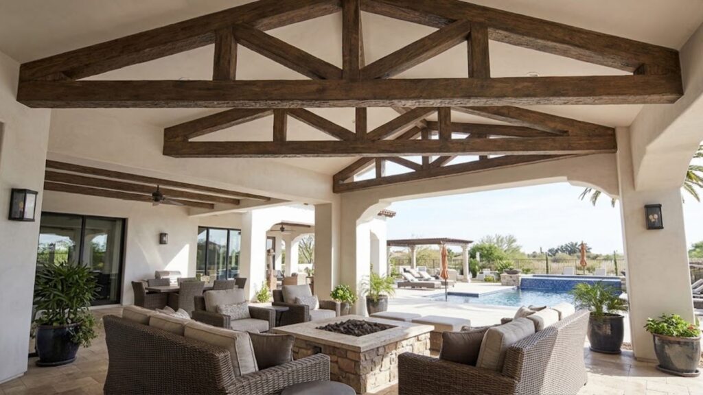 faux wood trusses in a home