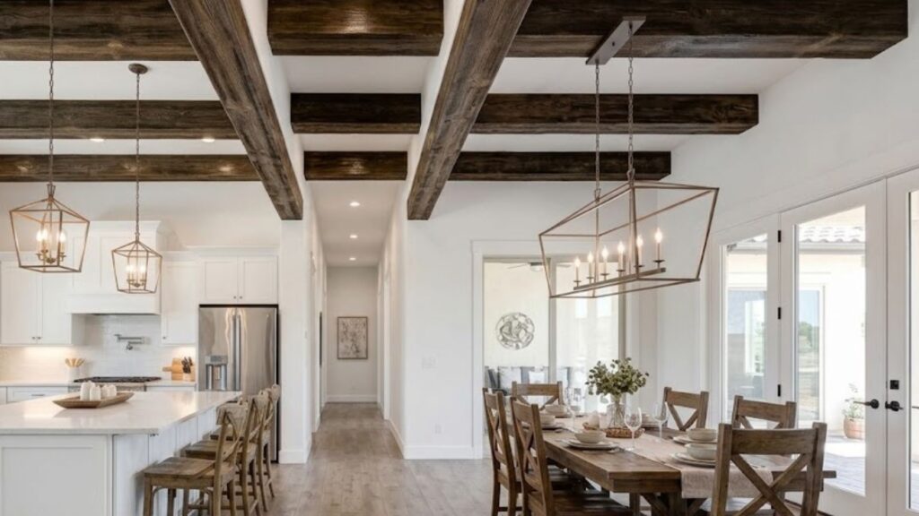 faux wood beams in a kitchen